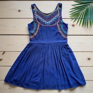 Xhilaration Blue Embroidered Fit & Flare Dress – Size M
